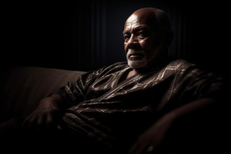 Male African American senior relaxing in a recliner relax room. Generative AI AIg23.の素材