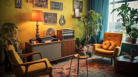 Inspiring office interior design Retro style Lounge featuring Vintage accents architecture. Generative AI AIG 31.の素材