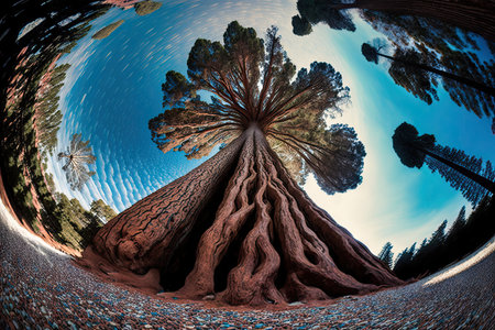 Tilt shift looking up of a giant sequoia time lapse tree nature. Generative AI AIG15.の素材