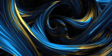 The artistic abstract twisted and tangled imagination in the style of azure gold black plastic wrap. Generative AI AIG27.の素材