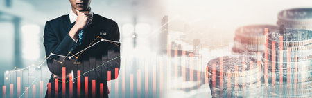 Businessman analyst working with digital finance business data graph showing technology of...