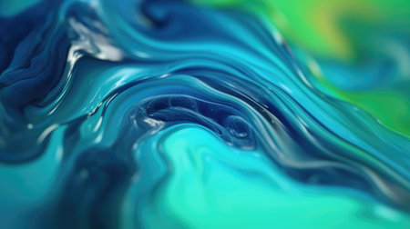 The close up of a glossy liquid surface abstract in cool blue and green colors with a soft focus. 3D illustration of exuberant.の写真素材