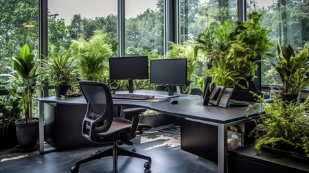 Inspiring office interior design Tech-inspired style Office featuring Ergonomic design architecture. Generative AI AIG 31.の素材