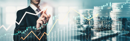 Businessman analyst working with digital finance business data graph showing technology of...