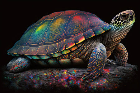 Pointillism map turtle rainbow nebula aurora borealis. Generative AI AIG15.の素材