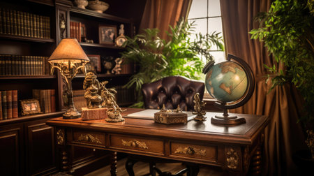 Inspiring office interior design Traditional style Study room featuring Antique furniture architecture. Generative AI AIG 31.の素材