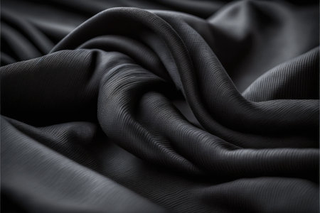 Abstract art of textured black fabric for clothing. Concept of wavy textile material with whole background. Finest generative AI.の素材