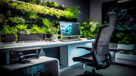 Inspiring office interior design Tech-inspired style Corporate Workspace featuring High-tech equipment architecture. Generative AI AIG 31.の素材