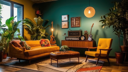 Inspiring office interior design Retro style Lounge featuring Vintage accents architecture. Generative AI AIG 31.の素材