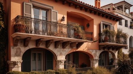 Home architecture design in Colonial Revival Style with Central entrance constructed by Brick and Stone material. Colonial Revival style. Generative AI AIG25 .の素材