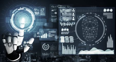 3D Rendering Futuristic robot technology development, artificial intelligence AI, and machine...