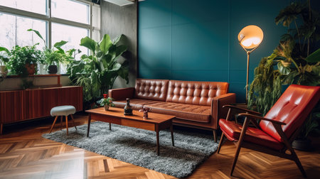 Inspiring office interior design Mid-century style Lounge featuring Iconic designs architecture. Generative AI AIG 31.の素材