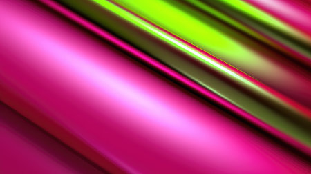 The close up of a glossy metal surface in bright lime green and hot pink colors with a soft focus. Generative AI AIG30.の写真素材