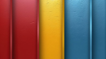 The abstract background of metal texture with empty space in red, yellow, and blue colors. 3D...