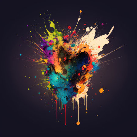 Splatters of colorful concept isolated on background. Inspiration of abstract blending multicolor creativity. Finest generative AI.の素材