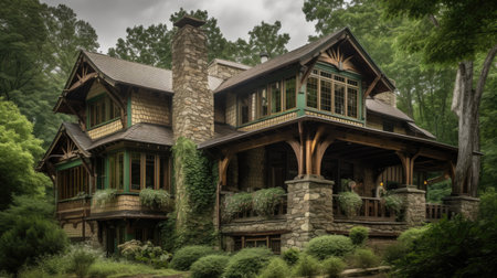 Home architecture design in Modern Style with Glass facade constructed by Steel and Glass material. International Style. Generative AI AIG25 .の素材