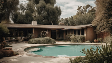Home architecture design in Traditional Style with Porch with columns constructed by Brick, Wood, Stone material. Timeless architecture. Generative AI AIG25 .の素材