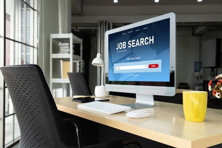 Online job search on modish website for worker to search for job opportunities on the recruitment internet networkの素材