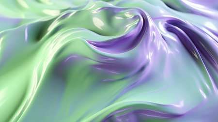 The close up of a glossy liquid surface abstract in lavender, mint green, and olive green colors...