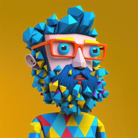 Geometric abstraction smart man revolution designed of various feelings. Colorful stylist intangible theme imagination. Finest generative AI.の素材