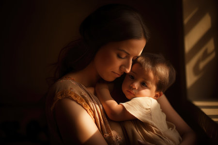 The strength and beauty of mexican hispanic motherhood in a single image. Generative AI AIG18.の素材