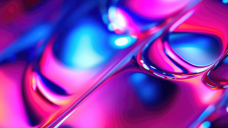The close up of a glossy metal surface in hot pink, electric blue, and neon green colors with a soft focus. Generative AI AIG30.の写真素材