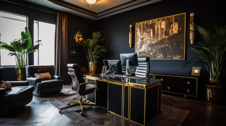 Inspiring office interior design Art Deco style Corporate Office featuring Opulent aesthetics architecture. Generative AI AIG 31.の素材