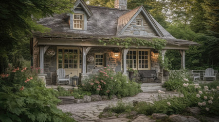 Home architecture design in Mediterranean Style with Arched doorway constructed by Stucco and Clay Tiles material. Spanish Colonial Revival style. Generative AI AIG25 .の素材