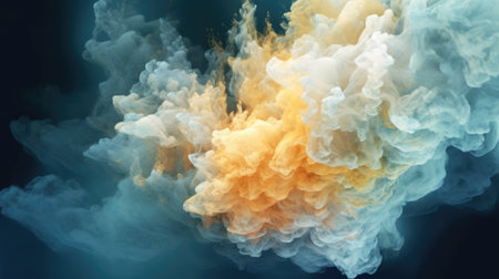 Colorful smoke cloud blue and orange flowing smoothly in artistic abstract art background with creative design and realistic lighting. Picturesque generative AIの素材