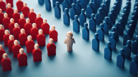 discrimination conceptual image, people divided, miniature toy model, red and blue color. beautiful Generative AI AIG32の素材