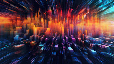 Digital abstract background with sci-fi neon light line pattern. Picturesque generative AIの素材