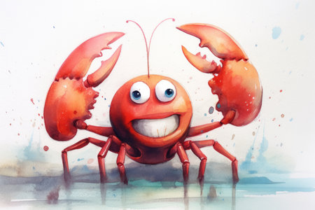 A very cute and happy smiling lobster with big eyes under the sea with against a white background. beautiful Generative AI AIG32の素材