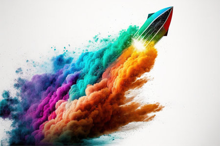 Creative rocket launch by exploding engine of creativity , taking off for new opportunity . Admirable Generative AI image .の素材