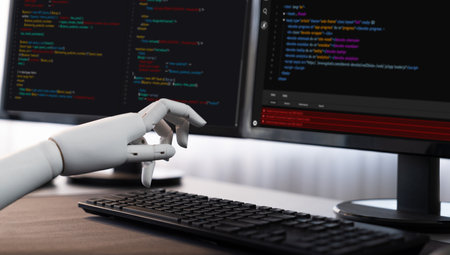 Futuristic technological advance of generative AI generating code for software development in...
