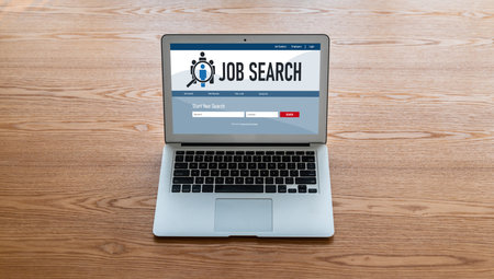 Online job search on modish website for worker to search for job opportunities on the recruitment internet networkの写真素材