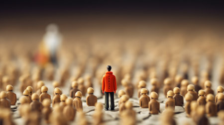 leadership conceptual image, the true leader standing in center surrounding by crowd, standing out of the crowd, miniature toy model. beautiful Generative AI AIG32の素材