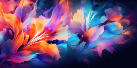Beautiful abstract neon light impressionistic floral design background. beautiful Generative AI AIG32の素材