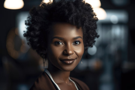 In bright modern office, senior mature beautiful african-american businesswoman with large smile. Generative AI AIG18.の素材