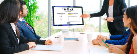 Customer feedback and review analysis by modish computer software for corporate businessの写真素材