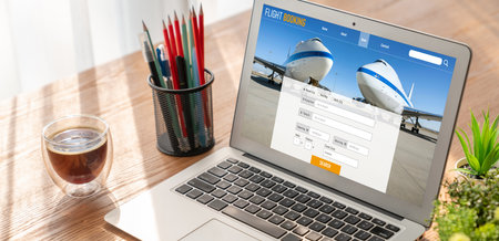 Online flight booking website provide modish reservation system . Travel technology concept .の写真素材