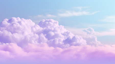 Beautiful sky on colorful gentle light day background. Sunny and fluffy clouds with magical violet and purple color cloud. Picturesqueの写真素材