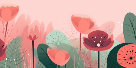 Beautiful abstract pink and green simple doodle cartoon floral design background. beautiful Generative AI AIG32の素材