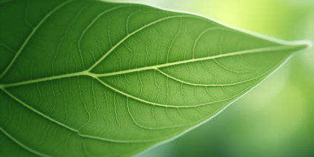 The close-up of leaf texture in green abstract nature background with a soft focus. Exuberant image.の写真素材