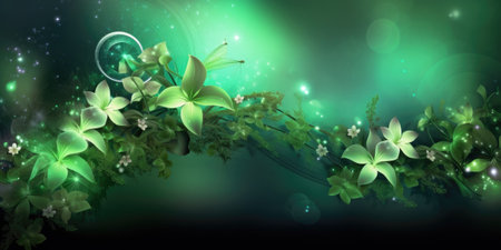 Beautiful abstract green night photo floral design background banner. beautiful Generative AI AIG32の素材