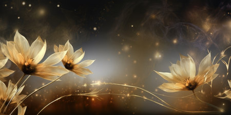 Beautiful abstract gold night photo floral design background banner. beautiful Generative AI AIG32の素材