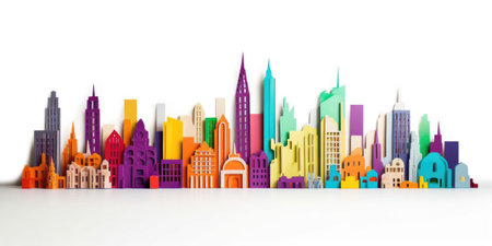 city skyline color paper art on white background. beautiful Generative AI AIG32の素材