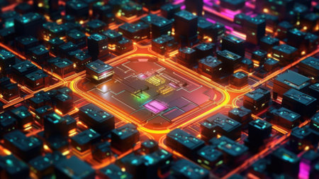 circuit board, processor chips, semiconductor, colorful, smart city,. beautiful Generative AI AIG32の素材