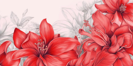 beautiful abstract red pencil drawing floral design background. beautiful Generative AI AIG32の素材