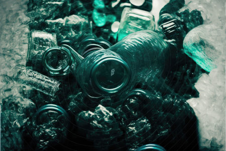 Concept of plastic recycle with blue bottle background. Inspiration of separated used plastic scrap of recyclable reducing global warming pollution. Finest generative AI.の素材