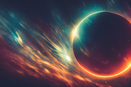 Splendid scenic outer space vibrant color starry galaxy universe in bizarre and fantasy cosmical light in digital art generative AI background. Colorful light in the deep space wallpaper.の素材